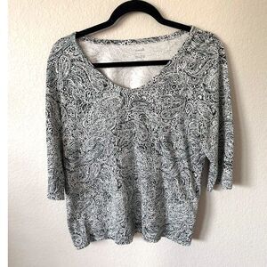 Pure Jill J Jill Paisley V-Neck Top Medium Petite M 3/4 Sleeve Coastal Boho